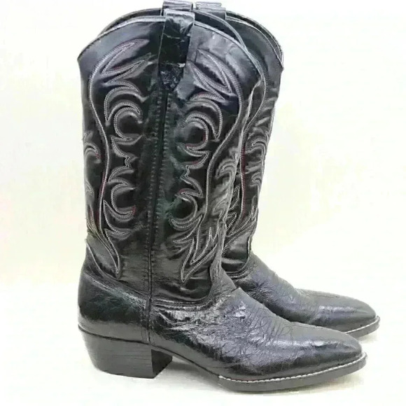 Bronco Men's Black Leather Cowboy Western Boots Size US 10 D - Picture 2 of 10